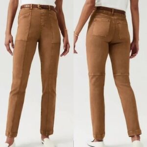 SPANX Stretch Twill Pants Sz S Brown Pull On Straight Leg Shaping NWT Casual